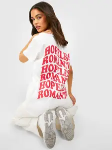Boohoo Women Typography Back Printed Drop-Shoulder Sleeves Cotton T-shirt