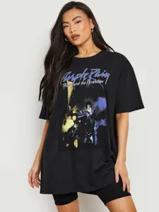 Boohoo Prince Purple Rain Band Print Drop-Shoulder Sleeves Oversized Cotton T-shirt