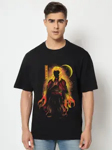 COMICSENSE Men Anime Printed Demon Slayer Flame Hashira Cotton Oversized T-shirt