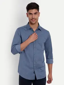 VALEN CLUB Blue Slim Fit Micro Ditsy Printed Pure Cotton Casual Shirt