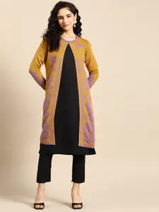 Anouk Woven Designed Front Open Longline Sweater