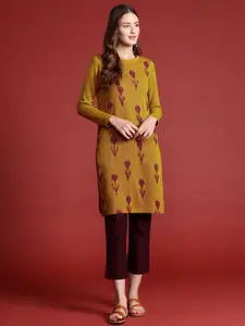 Anouk Floral Woven Design Knitted Winter Kurta