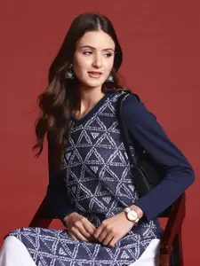 Anouk Geometric Woven Design Winter Kurta