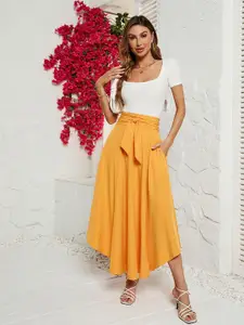 BoStreet Yellow Flared Midi Skirt