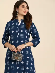 Anouk Geometric Printed Mandarin Collar Straight Kurta