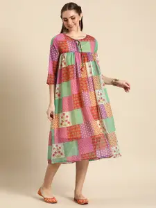 Anouk Floral Printed A-Line Ethnic Dress With Inner Slip