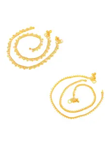 MEENAZ Set Of 2 Gold-Plated & Beaded Anklets