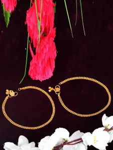 MEENAZ Set Of 2 Gold-Plated Ghungroo-Studded & Beaded Traditional Anklets