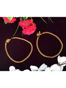 MEENAZ Set Of 2 Pairs Of Gold-Plated Ghungroo Studded Anklets