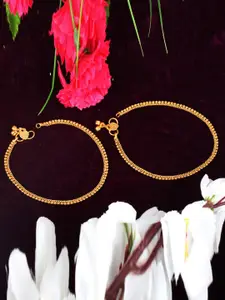 MEENAZ Set Of 2 Gold-Plated & Beaded Anklets