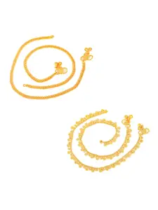 MEENAZ Set Of 2 Pairs Of Gold-Plated Anklets