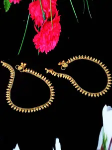 MEENAZ Set Of 2 Gold-Plated Beaded Anklets