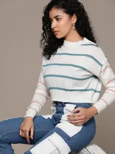 The Roadster Lifestyle Co. Acrylic Striped Round Neck Pullover