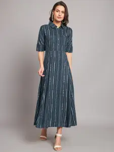 HELLO DESIGN Roll-up Sleeves Striped Maxi Dress