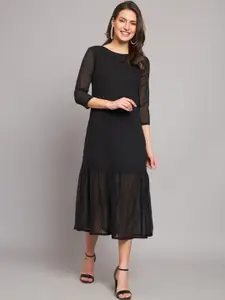 HELLO DESIGN Self Design Georgette A-Line Midi Dress