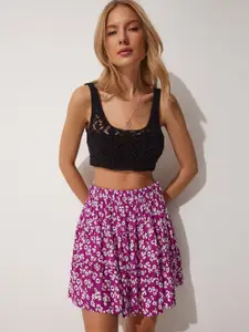 Happiness istanbul Printed Flared Mini-Length Skirt