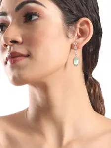 Rubans Rhodium Plated Geometric Zircons Drop Earrings