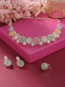 Zaveri Pearls Gold-Plated Kundan-Studded Necklace & Earrings With Ring