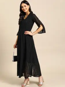 WoowZerz Slit Sleeve with Pom-Pom Detail Georgette A-Line Maxi Dress