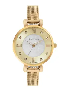 GIORDANO Women Embellished Dial & Stainless Steel Straps Analogue Watch GZ-60075-11