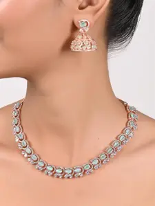 RATNAVALI JEWELS Rose Gold-Plated AD-Studded Necklace & Earrings