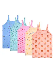 Superminis Girls Pack of 5 Printed Pure Cotton Camisoles