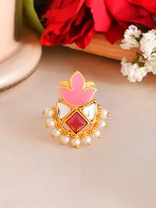 Voylla Gold-Plated Stone-Studded & Pearl-Beaded Finger Ring