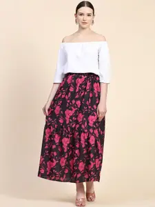 Rudra Fashion Floral Printed A-Line Midi Skirts