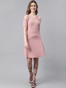 BAESD Cold-Shoulder Sleeves Cotton Cambric A-Line Dress