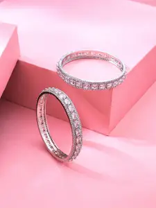 Yellow Chimes Set Of 2 Silver-Plated AD-Studded Bangles