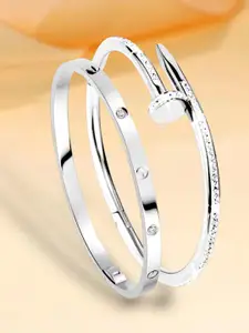 MYKI Set Of 2 Silver-Plated CZ-Studded Bangle-Style Bracelet