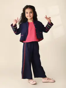 Fabindia Girls Pure Cotton Top & Jacket With Palazzos