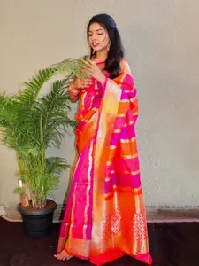 VEERAX Floral Woven Design Zari Pure Silk Banarasi Saree