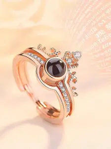 MYKI Rose Gold Plated CZ Studded Stainless Steel Couple Rings