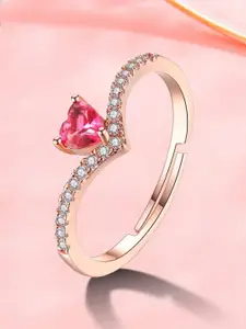 MYKI Rose Gold-Plated & CZ-Studded Heart Shaped Adjustable Finger Ring