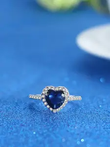 MYKI Silver-Plated CZ-Studded Adjustable Finger Ring