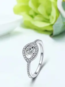 MYKI Silver-Plated CZ-Studded Adjustable Finger Ring