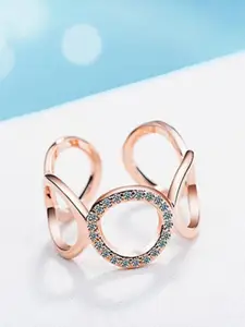 MYKI Rose Gold-Plated CZ-Studded Adjustable Finger Ring