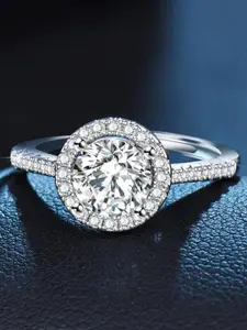 MYKI Silver-Plated & CZ Stone-Studded Adjustable Finger Ring