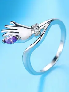 MYKI Silver-Plated CZ-Studded Adjustable FingerRing