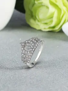 MYKI Silver-Plated CZ-Studded Adjustable Finger Ring