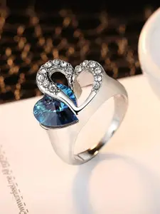 MYKI Silver-Plated CZ Stone-Studded Heart Shaped Finger Ring