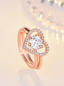 MYKI Rose Gold-Plated CZ-Studded Adjustable Finger Ring