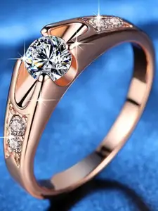 MYKI Rose Gold-Plated & CZ Stone-Studded Adjustable Finger Ring