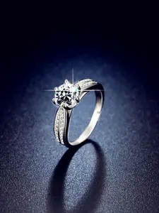 MYKI Silver-Plated CZ-Studded Adjustable Finger Ring