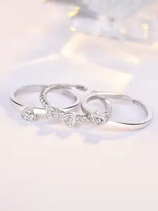 MYKI Set Of 3 Silver-Plated CZ Stone-Studded Finger Ring