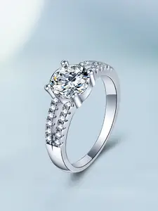 MYKI Silver-Plated CZ-Studded Adjustable FingerRing