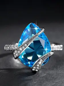 MYKI Silver-Plated CZ-Studded Adjustable FingerRing