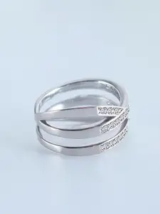MYKI Silver-Plated CZ-Studded Finger Ring