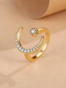 MYKI Gold-Plated CZ-Studded Adjustable Finger Ring